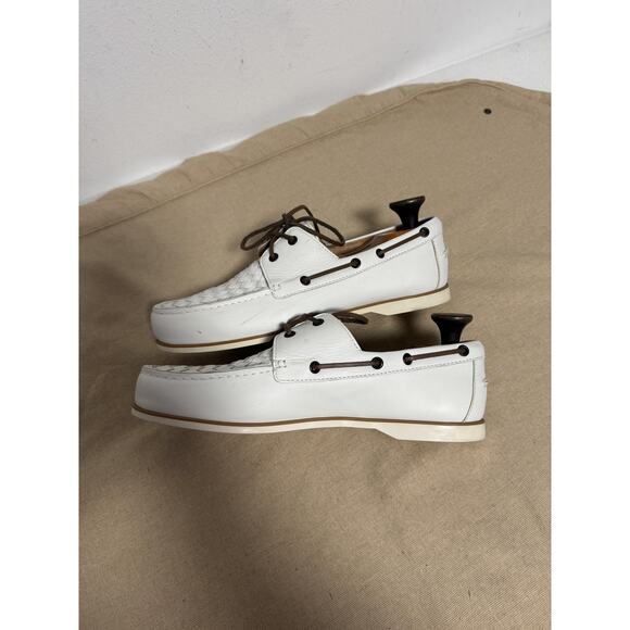 Bottega Veneta Boat Shoes Mens Size 8.5 White Intrecciato Leather Made in Italy main image 8